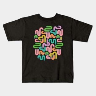 JELLY BEANS Squiggly New Wave Postmodern Abstract 1980s Geometric in Bright Summer Pink Orange Mustard Green Purple Pink with Royal Blue Dots - UnBlink Studio by Jackie Tahara Kids T-Shirt